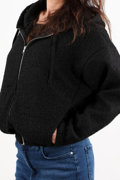 Hoodiva Kadın Kısa Kapşonlu Fermuarlı Ceket Siyah