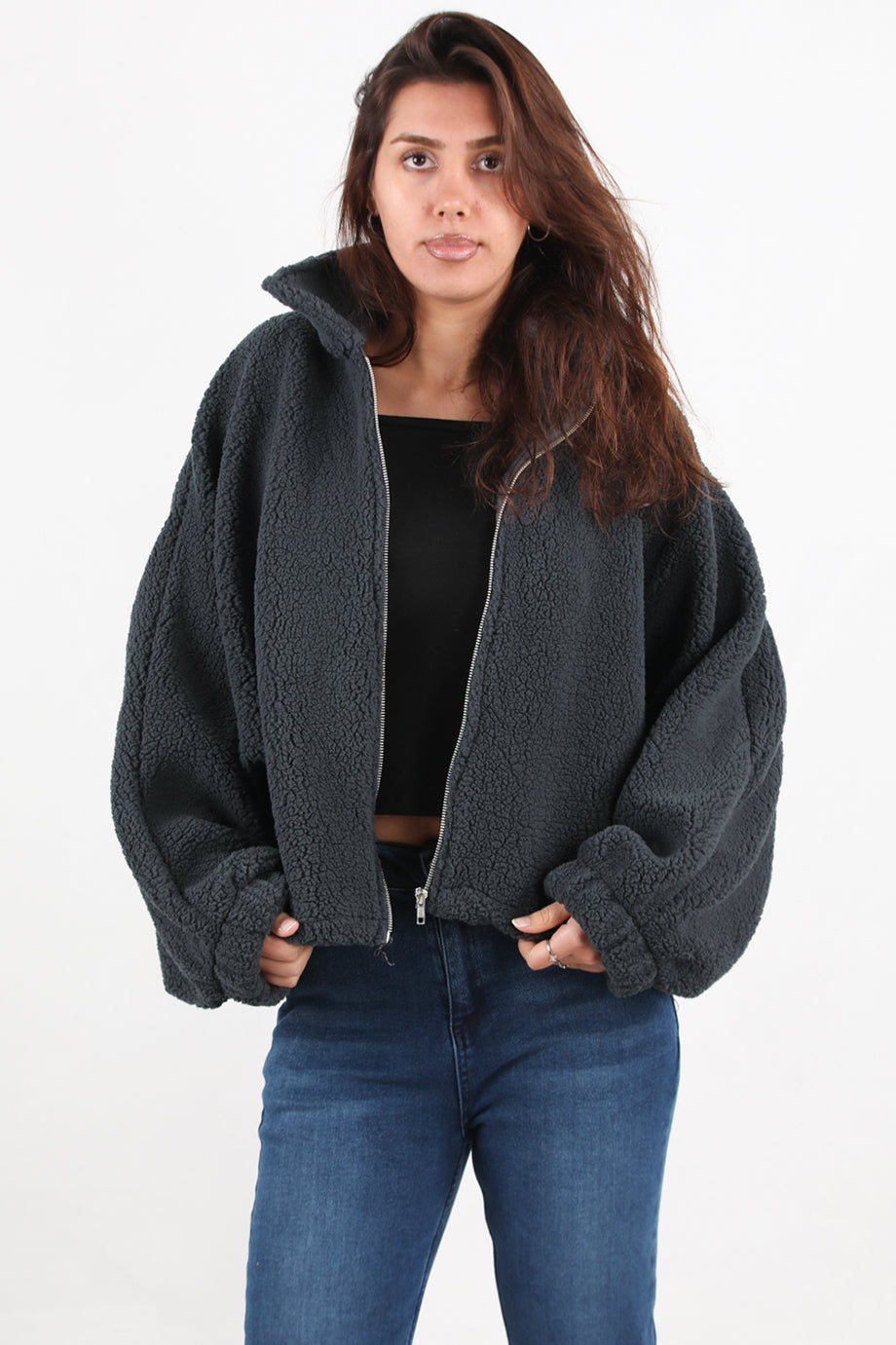 Cozyra Kadın Peluş Ceket Füme