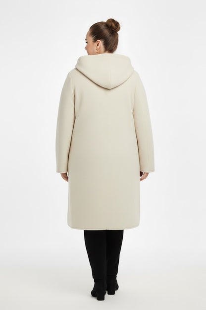 Büyük Beden Ön Fermuarlı Kapşonlu Kaşe Kaban Taş