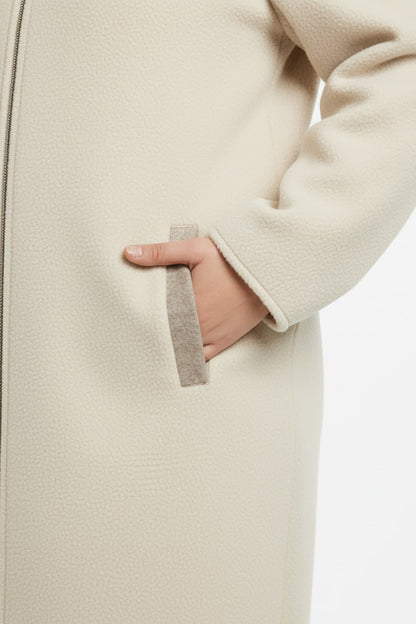 Büyük Beden Ön Fermuarlı Kapşonlu Kaşe Kaban Taş