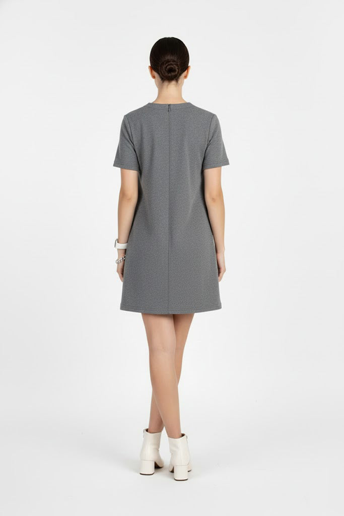 Ribfit Kadın Önü Çimalı Fitilli Elbise Gri