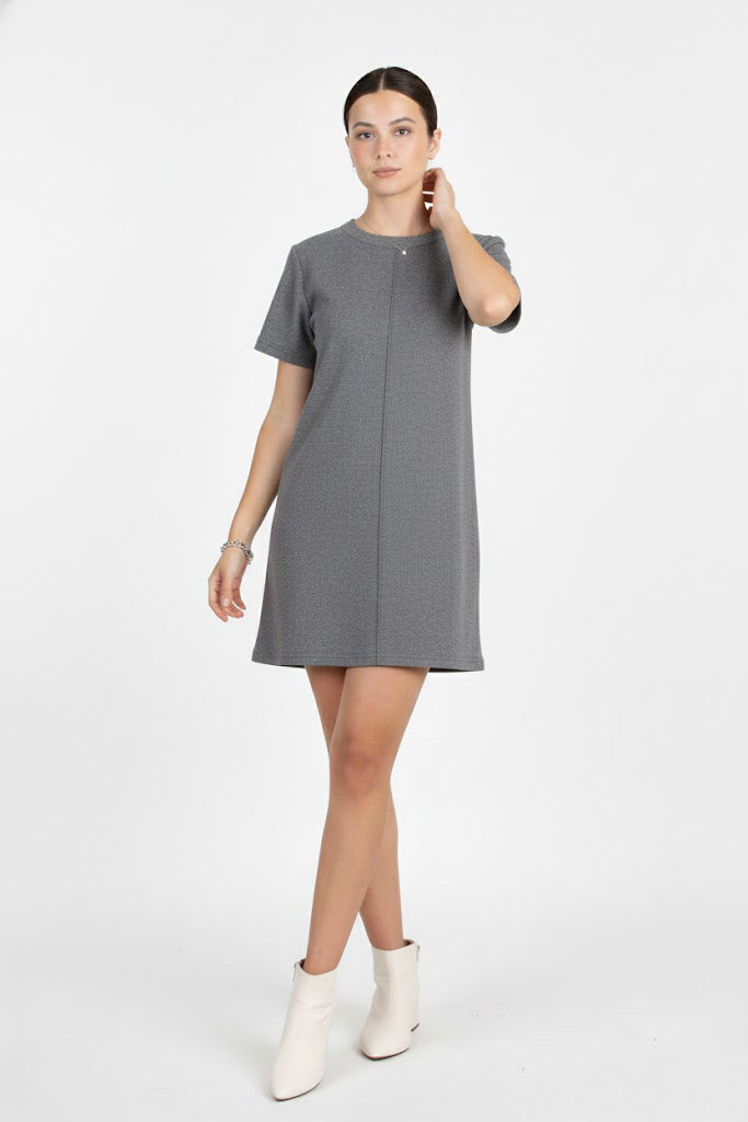 Ribfit Kadın Önü Çimalı Fitilli Elbise Gri