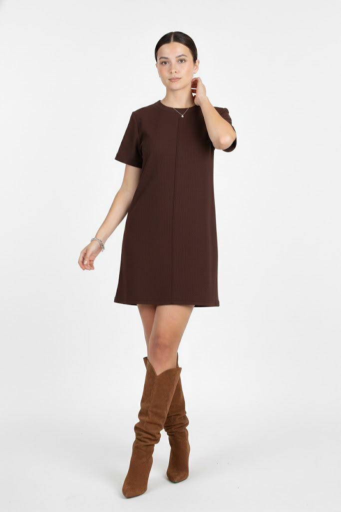 Ribfit Kadın Önü Çimalı Fitilli Elbise Kahverengi