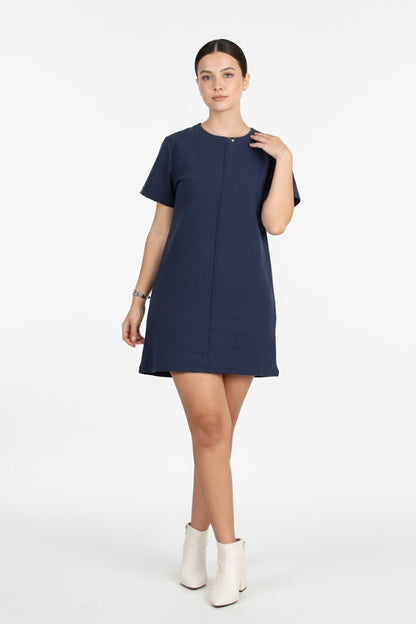 Ribfit Kadın Önü Çimalı Fitilli Elbise Lacivert