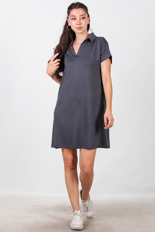 Kadın Yakalı Kısa Elbise Füme