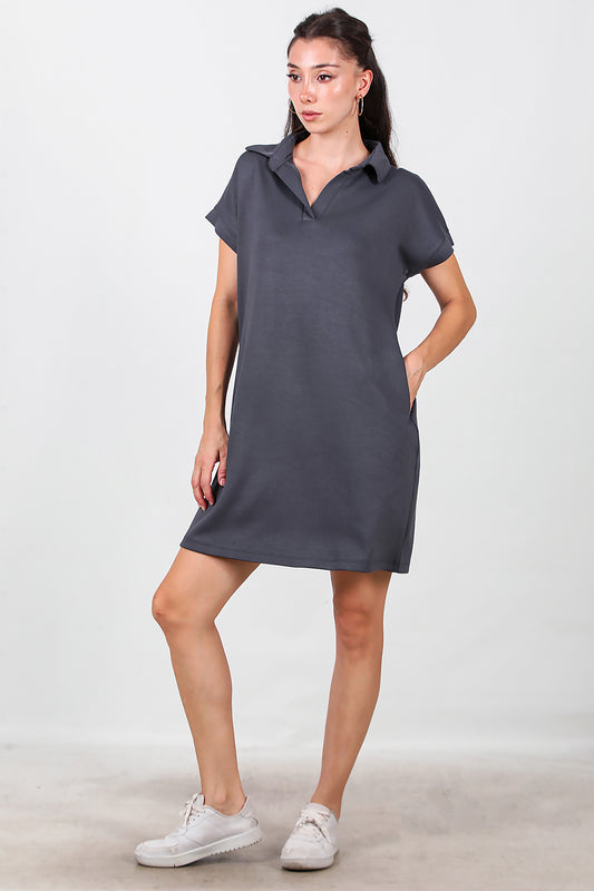 Kadın Yakalı Kısa Elbise Füme