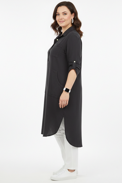 Musalux Büyük Beden Müslin Kumaş Tunik Elbise Siyah