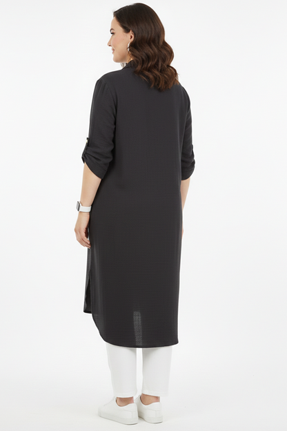 Musalux Büyük Beden Müslin Kumaş Tunik Elbise Siyah