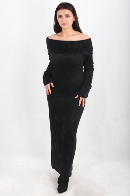 Bardot Kadın Madonna Yaka Sakallı Elbise Siyah