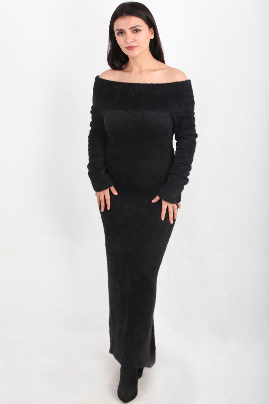 Bardot Kadın Madonna Yaka Sakallı Elbise Siyah