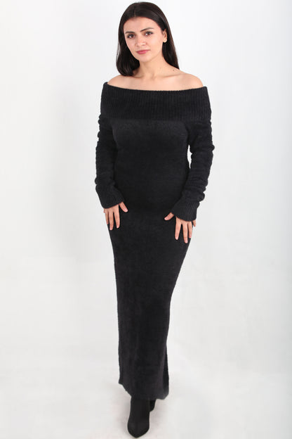 Bardot Kadın Madonna Yaka Sakallı Elbise Siyah