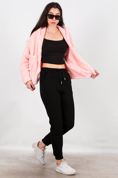 Kadın Kedi Nakışlı Üç İplik Eşofman Siyah