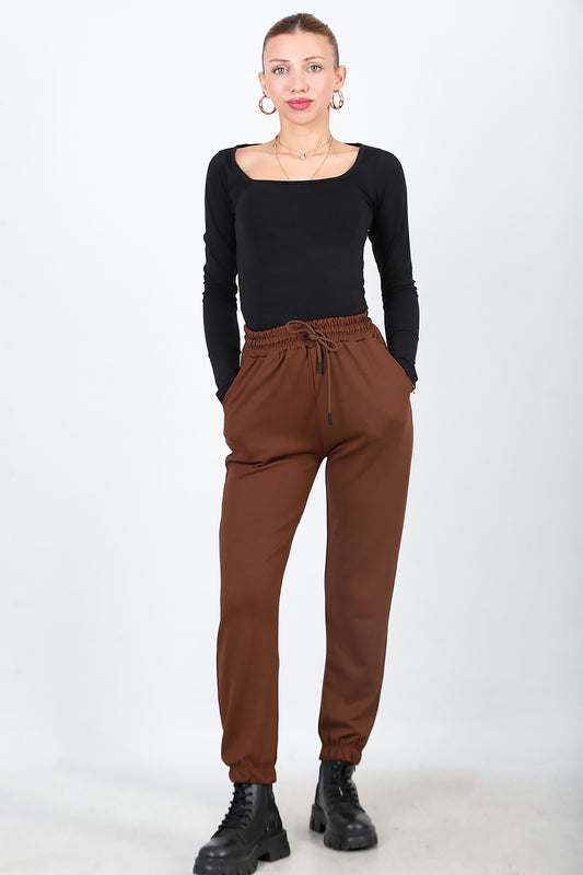 Kadın Paça Lastikli Eşofman Kahverengi