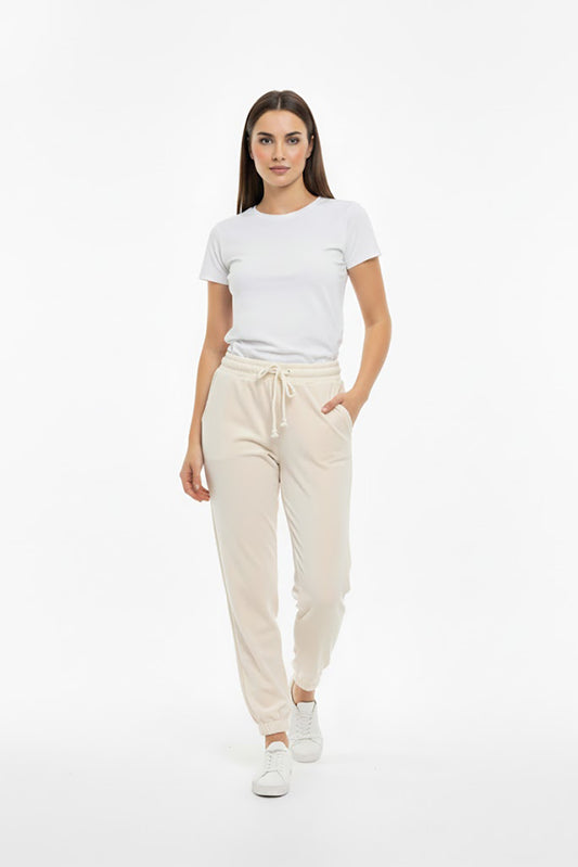 Kadın Paça Lastikli Havlu Eşofman Ekru