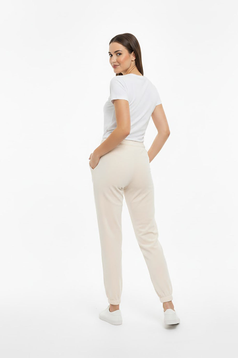 Kadın Paça Lastikli Havlu Eşofman Ekru