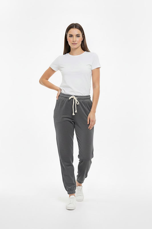 Kadın Paça Lastikli Havlu Eşofman Füme