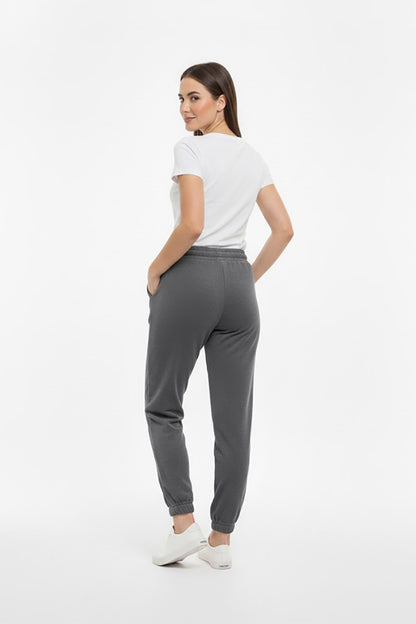 Kadın Paça Lastikli Havlu Eşofman Füme