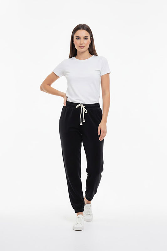 Kadın Paça Lastikli Havlu Eşofman Siyah