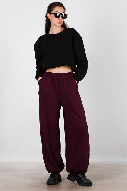 Kadın Cepli Paça Lastikli Eşofman Bordo