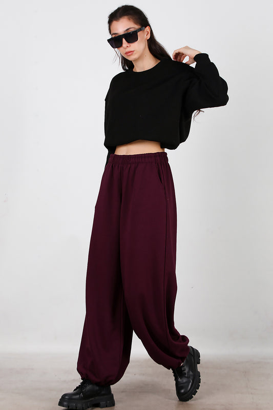 Kadın Cepli Paça Lastikli Eşofman Bordo