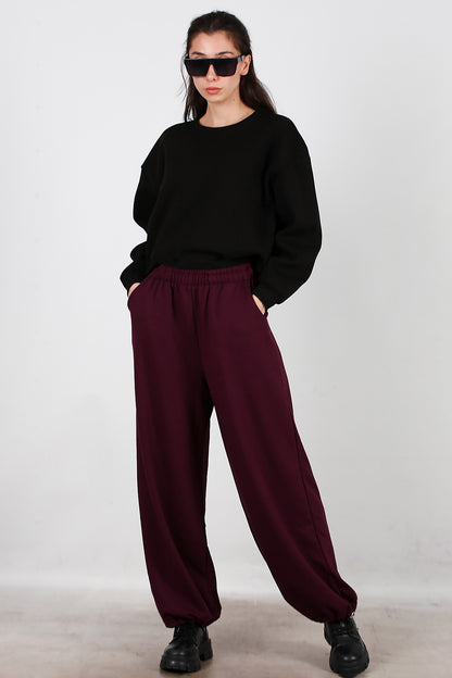Kadın Cepli Paça Lastikli Eşofman Bordo