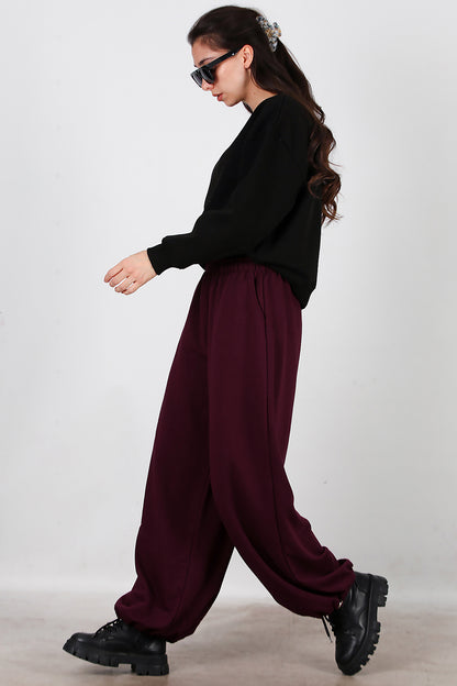 Kadın Cepli Paça Lastikli Eşofman Bordo