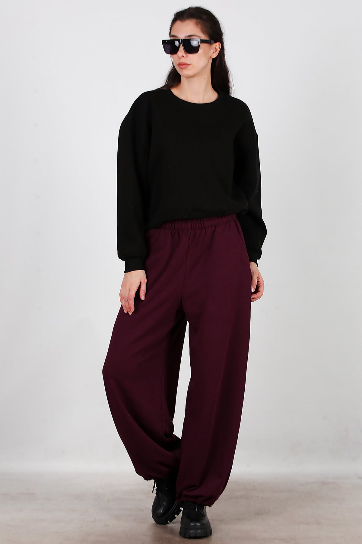 Kadın Cepli Paça Lastikli Eşofman Bordo