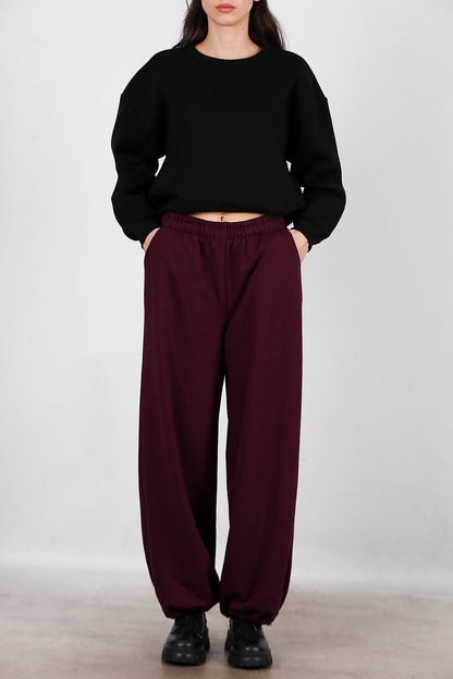 Kadın Cepli Paça Lastikli Eşofman Bordo