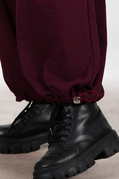 Kadın Cepli Paça Lastikli Eşofman Bordo