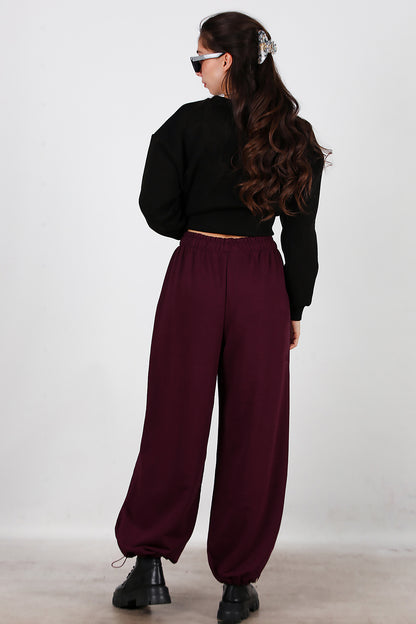 Kadın Cepli Paça Lastikli Eşofman Bordo