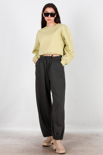Kadın Cepli Paça Lastikli Eşofman Füme