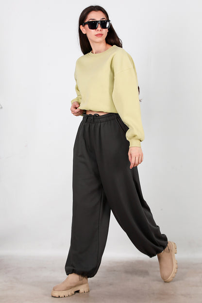 Kadın Cepli Paça Lastikli Eşofman Füme