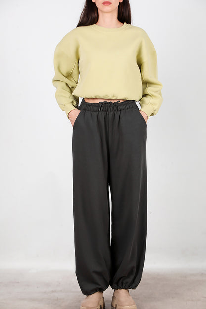 Kadın Cepli Paça Lastikli Eşofman Füme