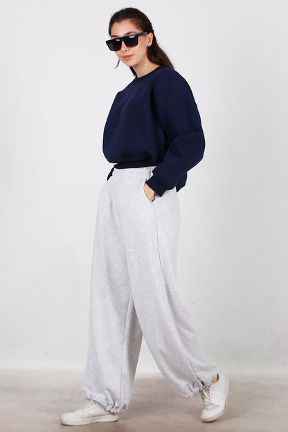 Kadın Cepli Paça Lastikli Eşofman Gri