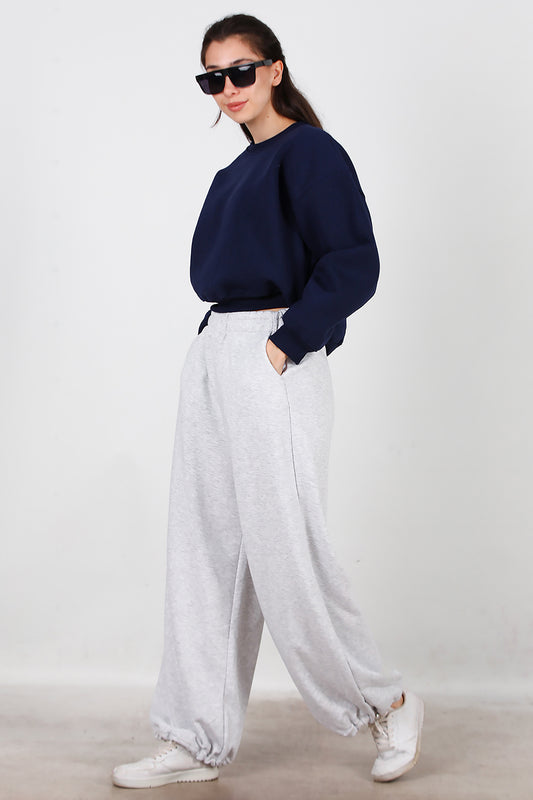 Kadın Cepli Paça Lastikli Eşofman Gri