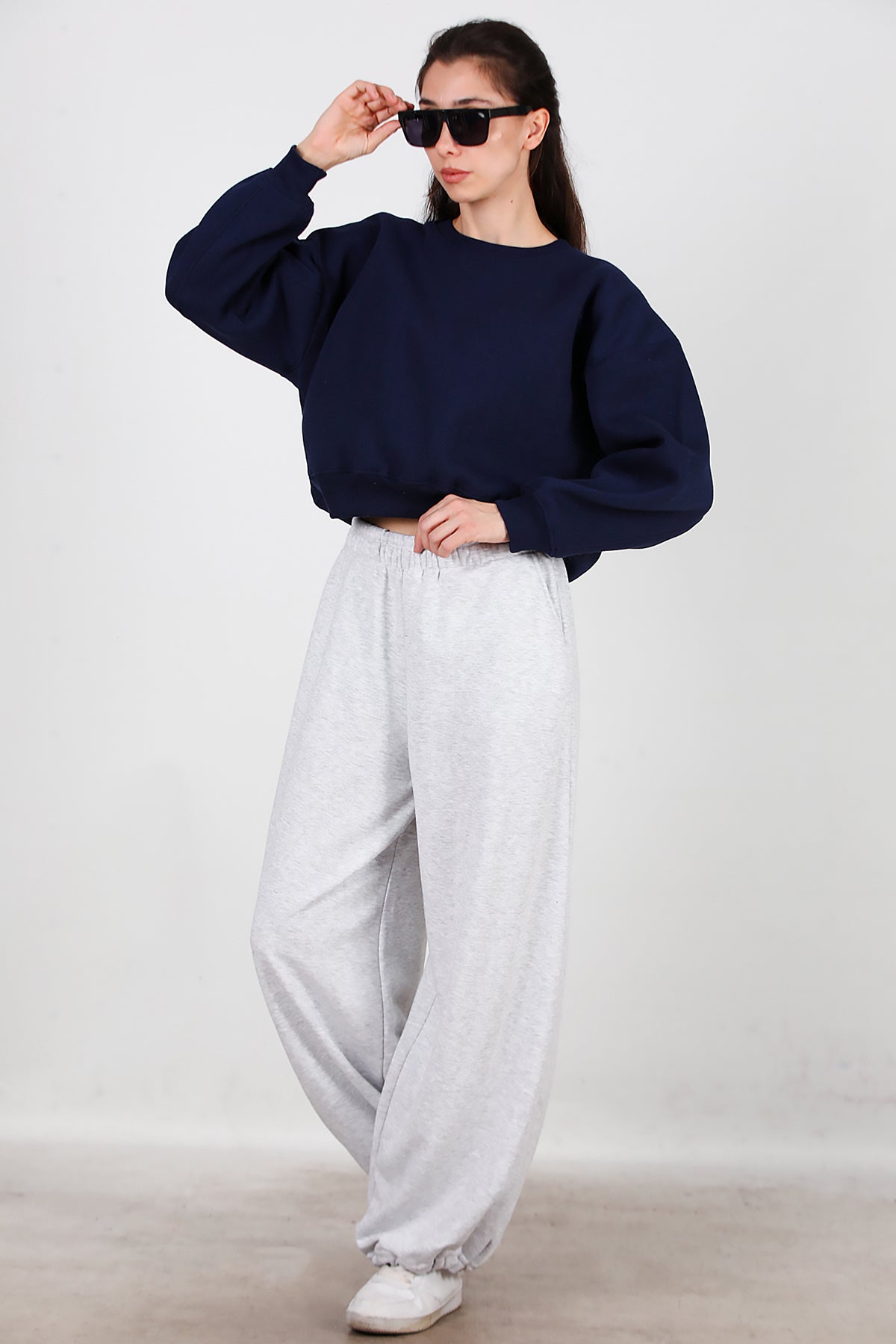 Kadın Cepli Paça Lastikli Eşofman Gri