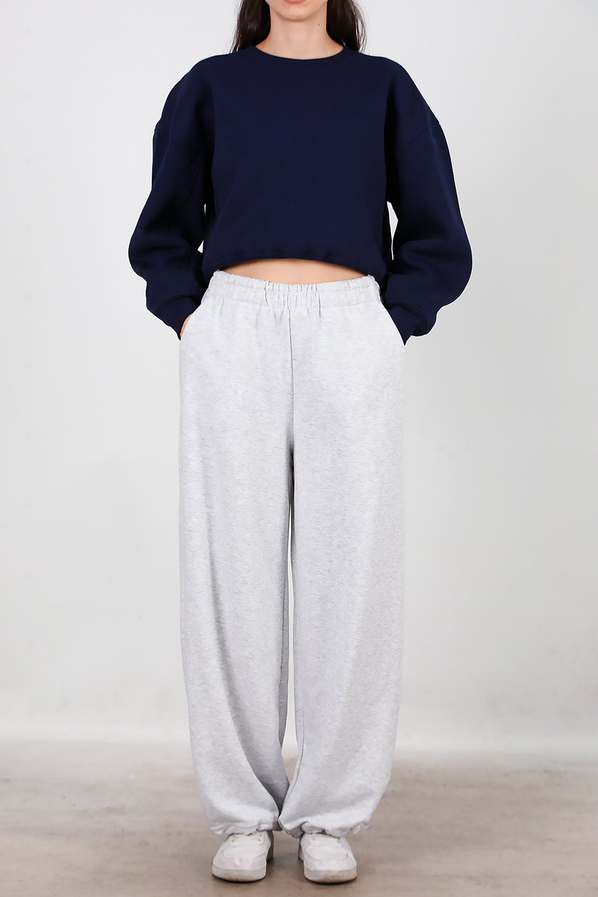 Kadın Cepli Paça Lastikli Eşofman Gri