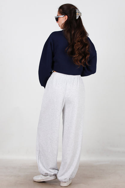 Kadın Cepli Paça Lastikli Eşofman Gri