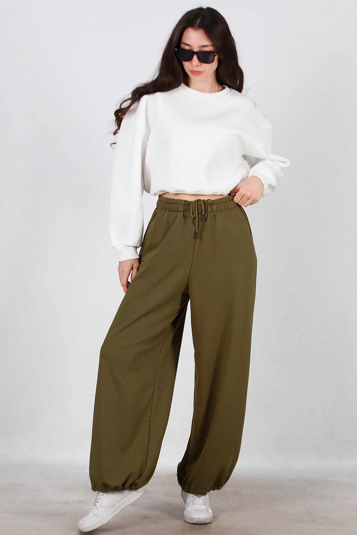 Kadın Cepli Paça Lastikli Eşofman Haki