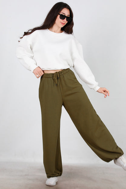 Kadın Cepli Paça Lastikli Eşofman Haki