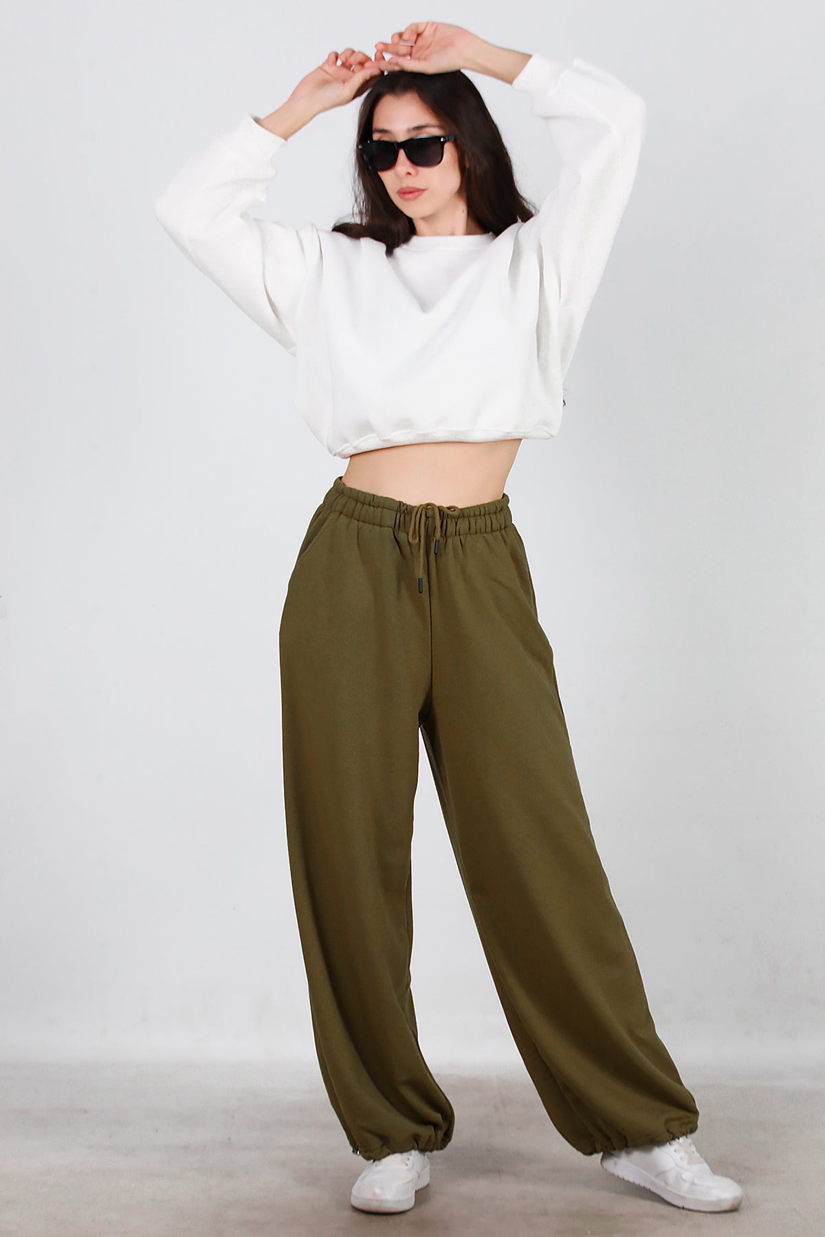 Kadın Cepli Paça Lastikli Eşofman Haki