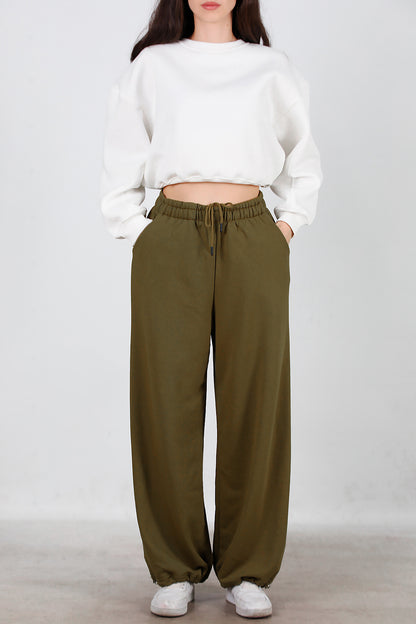 Kadın Cepli Paça Lastikli Eşofman Haki