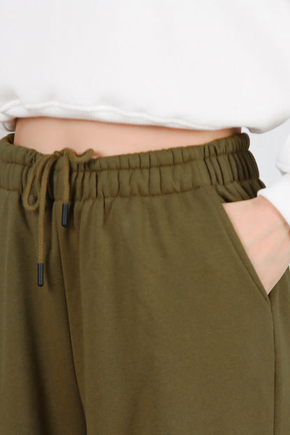 Kadın Cepli Paça Lastikli Eşofman Haki