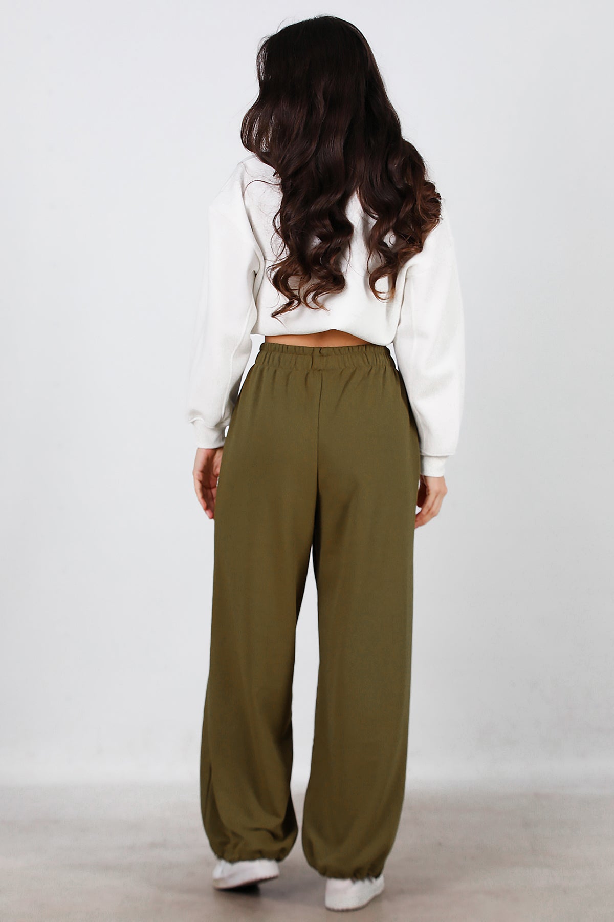 Kadın Cepli Paça Lastikli Eşofman Haki