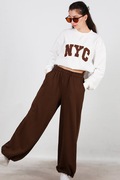 Kadın Cepli Paça Lastikli Eşofman Kahverengi