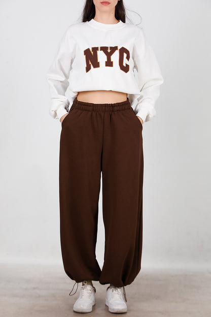 Kadın Cepli Paça Lastikli Eşofman Kahverengi