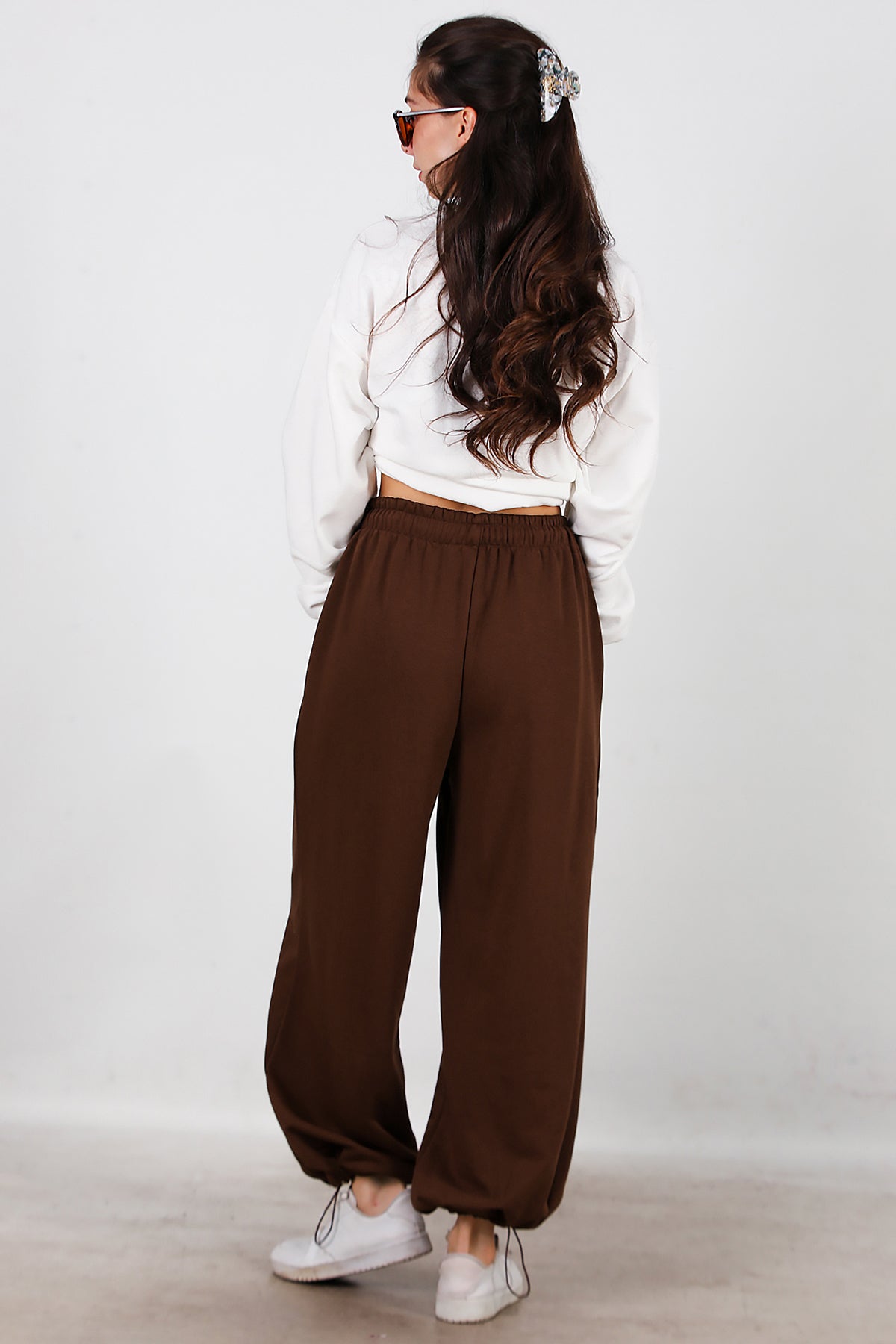 Kadın Cepli Paça Lastikli Eşofman Kahverengi