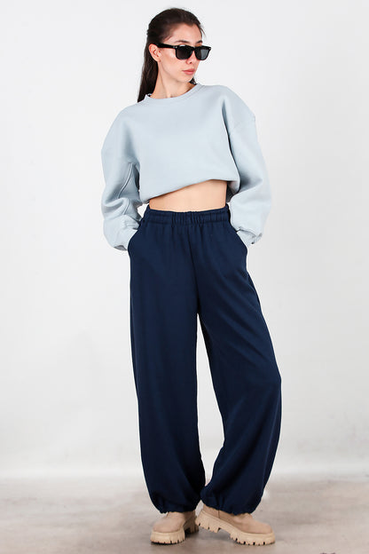 Kadın Cepli Paça Lastikli Eşofman Lacivert