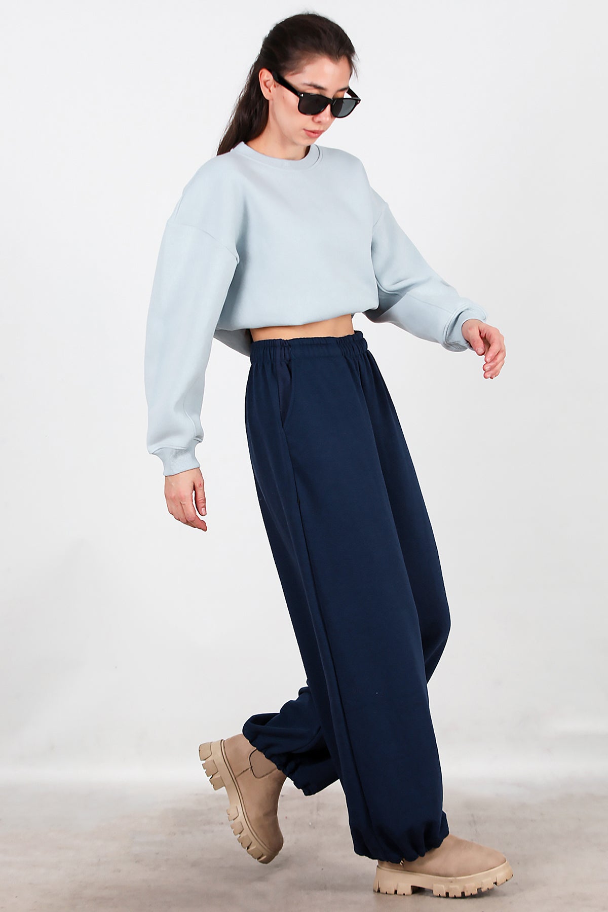 Kadın Cepli Paça Lastikli Eşofman Lacivert