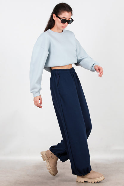 Kadın Cepli Paça Lastikli Eşofman Lacivert